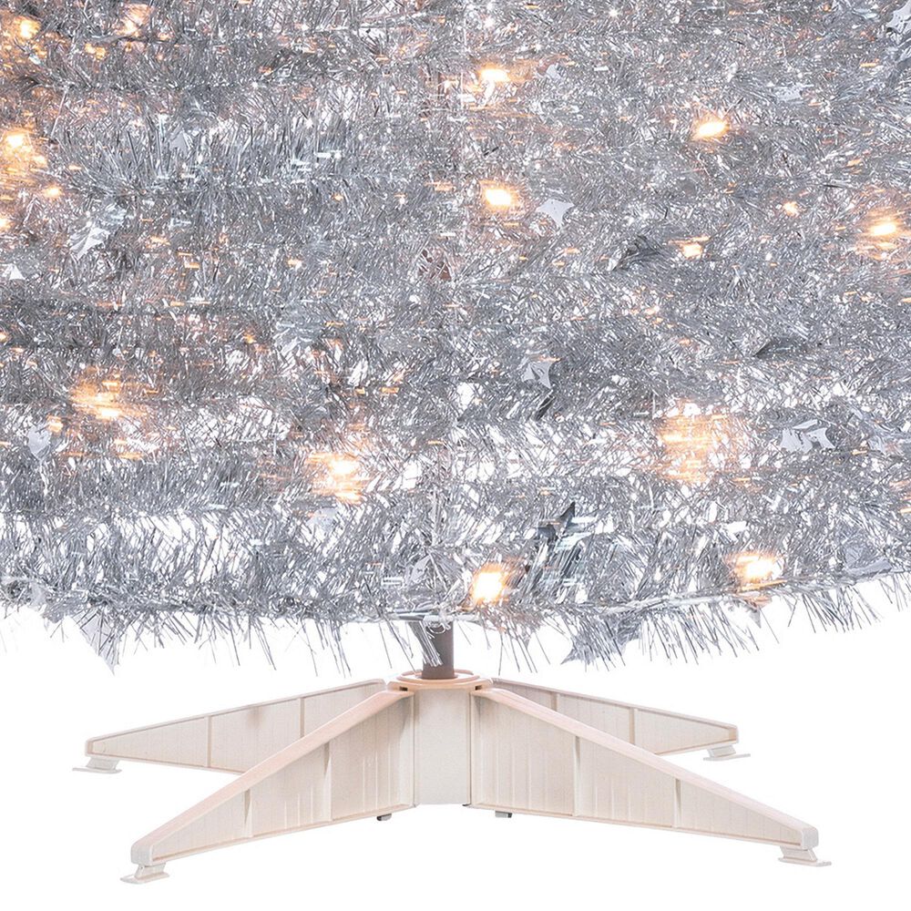 The Gerson Company 6&#39; Pop-Up LED Silver Tinsel Tree with Holly Leaves in Silver, , large
