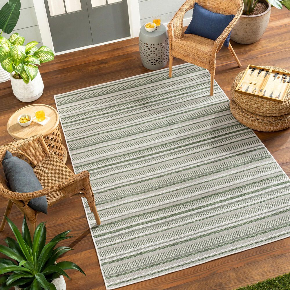 Surya Eagean EAG-2422 Grass Green, Ivory, Dark Green and Seafoam 8&#39;10&quot; x 12&#39; Indoor/Outdoor Area Rug, , large