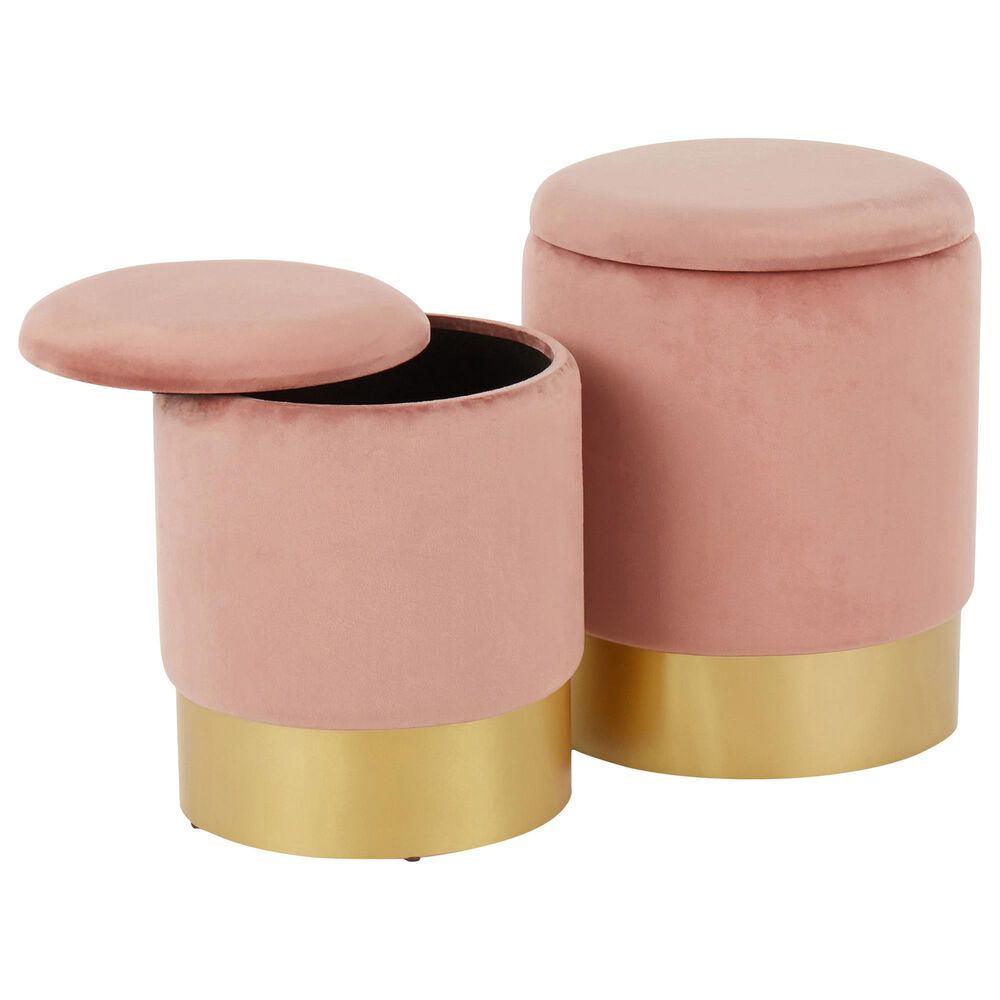 Lumisource Marla 2-Piece Nesting Ottoman Set in Pink Velvet and Gold, , large