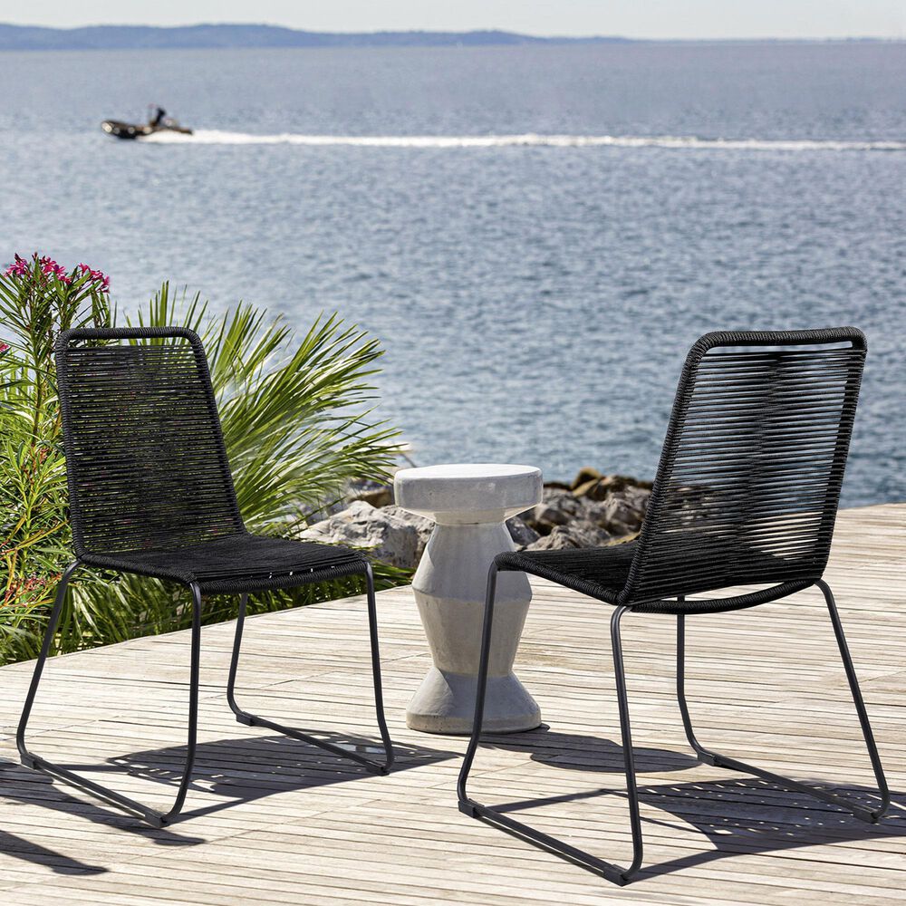 Blue River Shasta Outdoor Dining Chair with Rope Seat in Black (Set of 2), , large