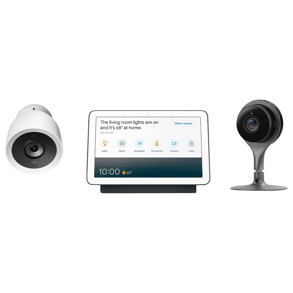 Google Nest Indoor-Outdoor Security Cameras and 7" Smart Display Hub in Charcoal, , large