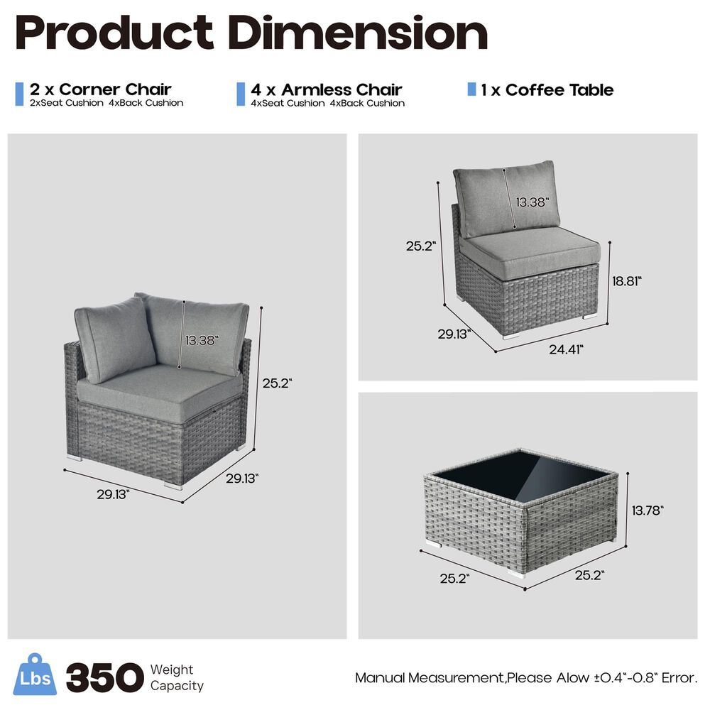 HOMLUX 7-Piece Patio Conversation Set with Grey Wicker in Dark Gray, , large