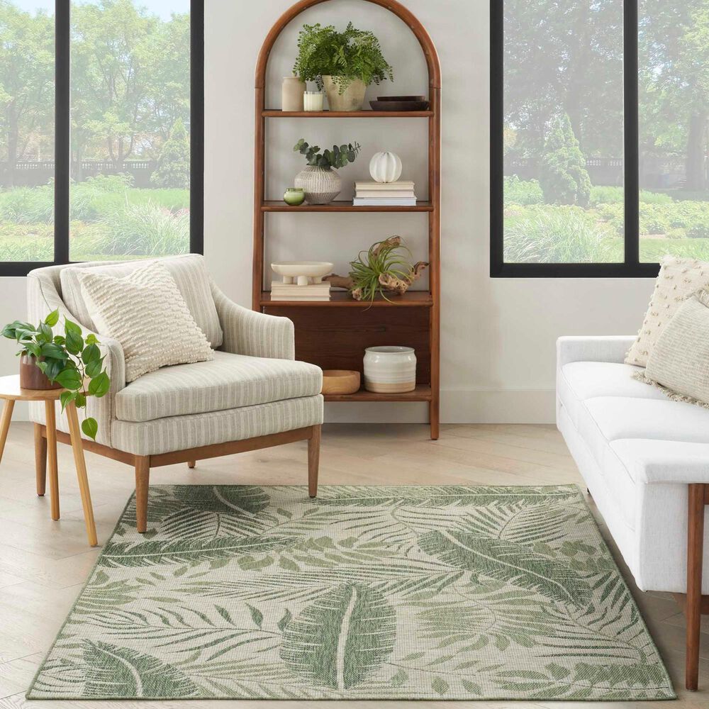 Nourison Garden Oasis GOA02 Ivory and Green 4&#39; x 6&#39; Indoor/Outdoor Area Rug, , large