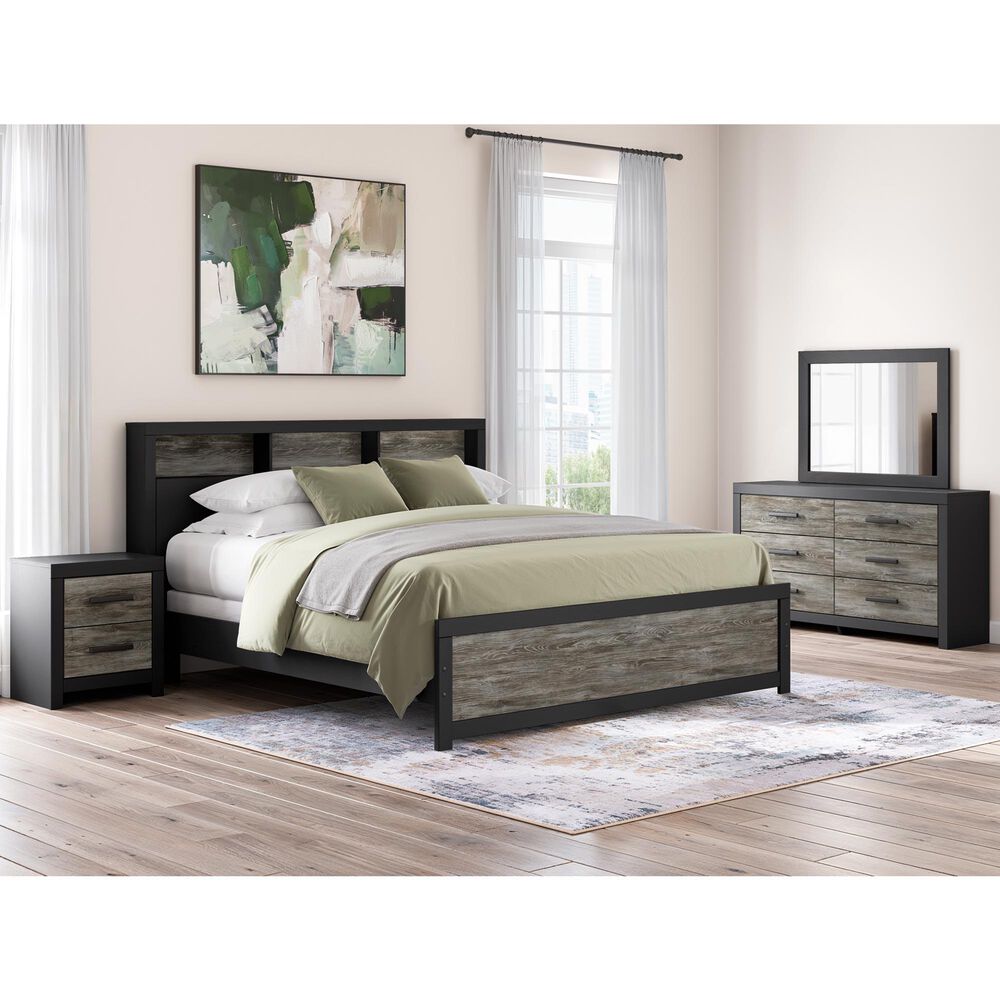 Ashley Broachmyn 4 Piece King LED Bookcase Bed Set in Black and Gray, , large