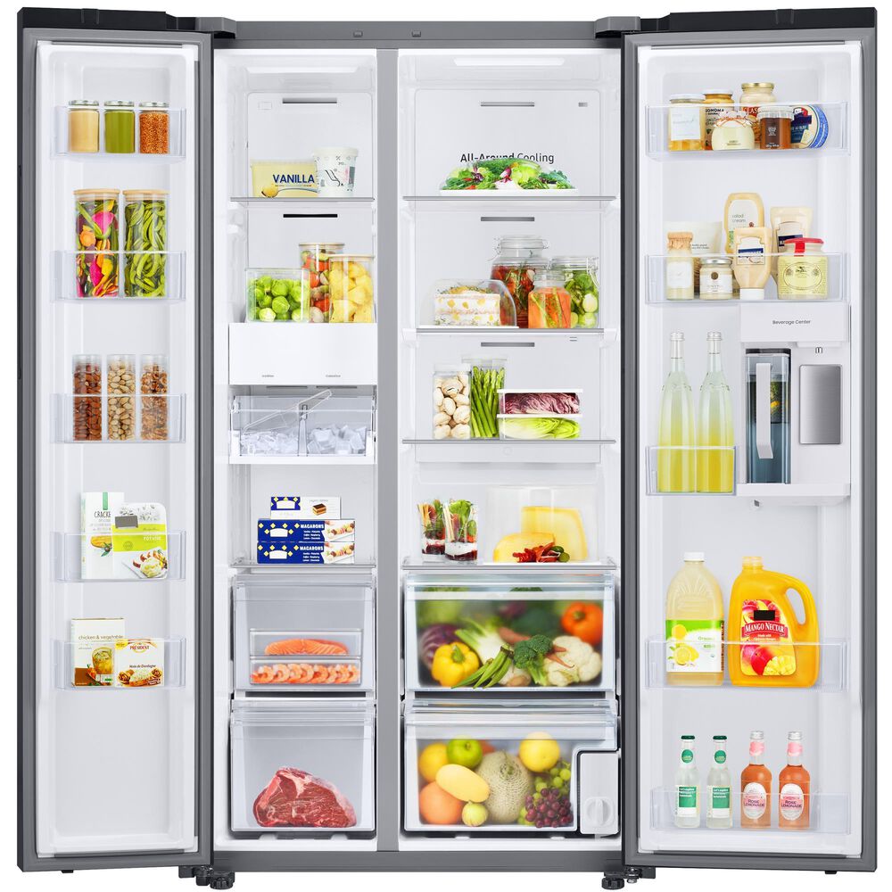 Samsung Bespoke Side-by-Side Refrigerator (28 cu. ft.) with Beverage Center  in White Glass