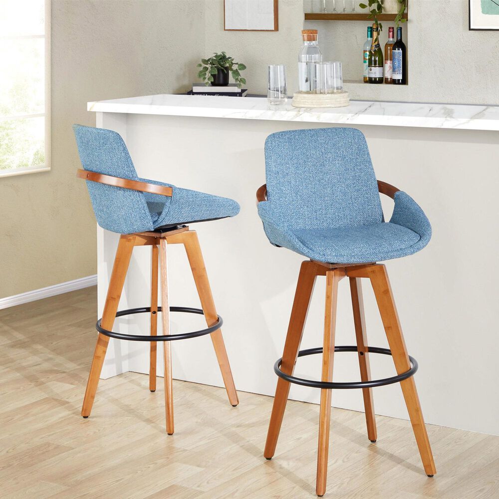 Lumisource Cosmo Swivel Barstool with Blue Noise Cushion in Walnut and Black, , large