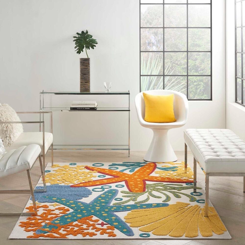 Nourison Aloha 12&#39; x 15&#39; Blue, Yellow and Orange Indoor/Outdoor Area Rug, , large
