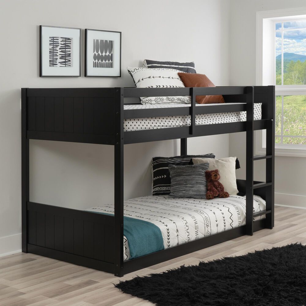 Linden Boulevard Dalton Low Profile Twin over Twin Bunk Bed in Black, , large