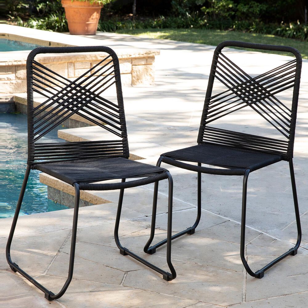 Southern Enterprises Padko Outdoor Rope Chair in Black &#40;Set of 2&#41;, , large
