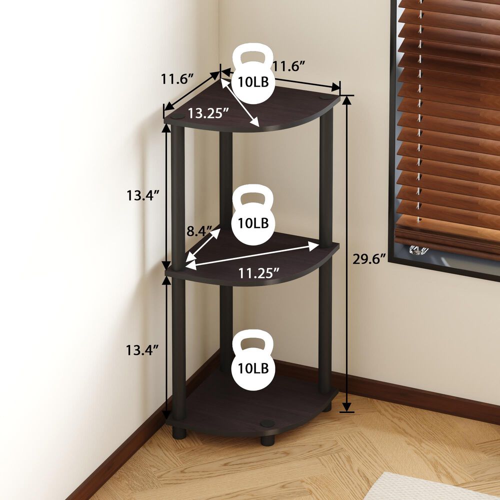 HOMLUX Turn-N-Tube 3-Tier Corner Bookshelf in Dark Walnut, , large