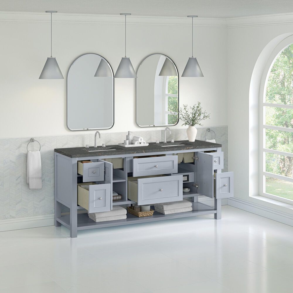 James Martin Vanities Breckenridge 72&quot; Double Bathroom Vanity in Serenity Blue with 3 cm Parisien Bleu Quartz Top and Rectangular Sinks, , large