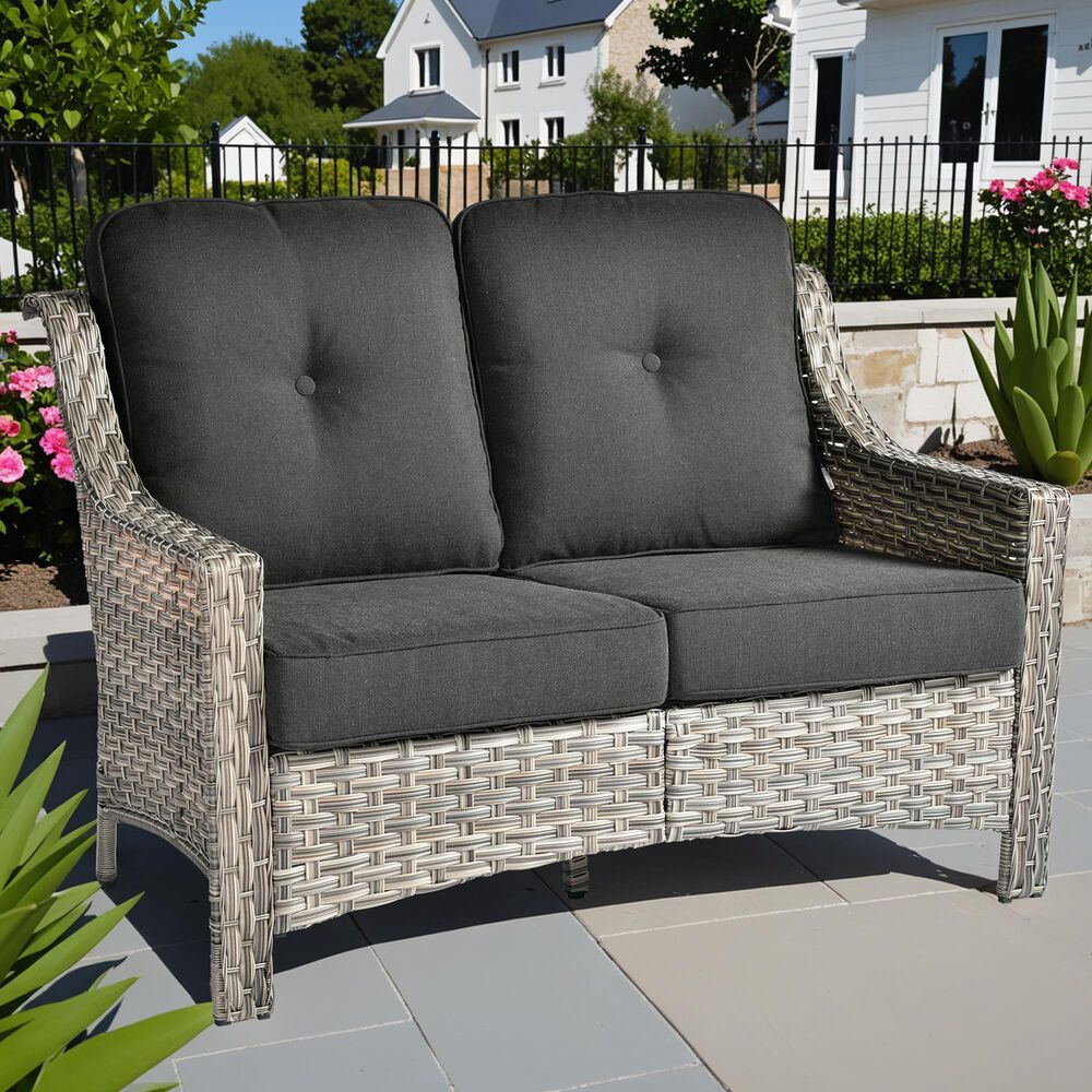 HOMLUX Outdoor Rattan Loveseat with Ergonomic in Black, , large