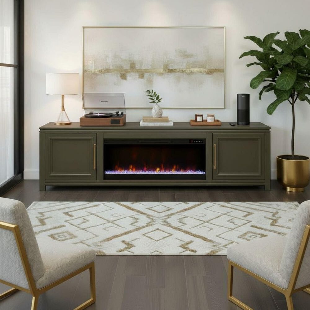 Legends Home The Cove 95" Fireplace Console with Fireplace Insert in Shadow Grove, , large