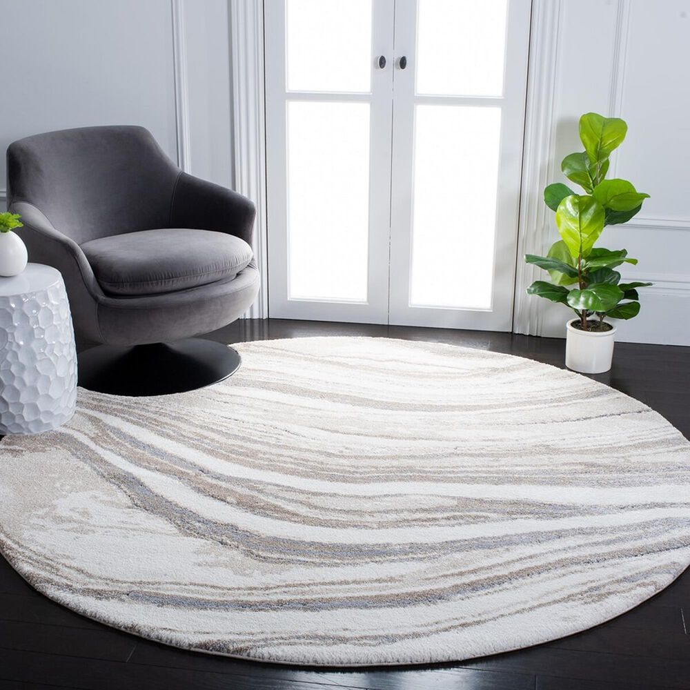 Safavieh Cyrus Shag CYR130A 6&#39;7&quot; Round Ivory and Grey Area Rug, , large