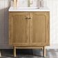 James Martin Vanities Laurent 30" Single Bathroom Vanity in Light Natural Oak with Single Hole 3 cm White Zeus Quartz Top and Rectangular Sink, , large