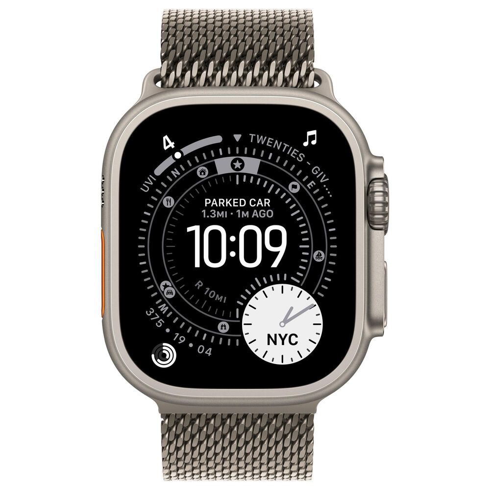 Apple Watch Ultra 3 (GPS+Cellular) 49mm Titanium Case with Titanium Milanese Loop - Medium in Natural and 2-Year AppleCare+, , large