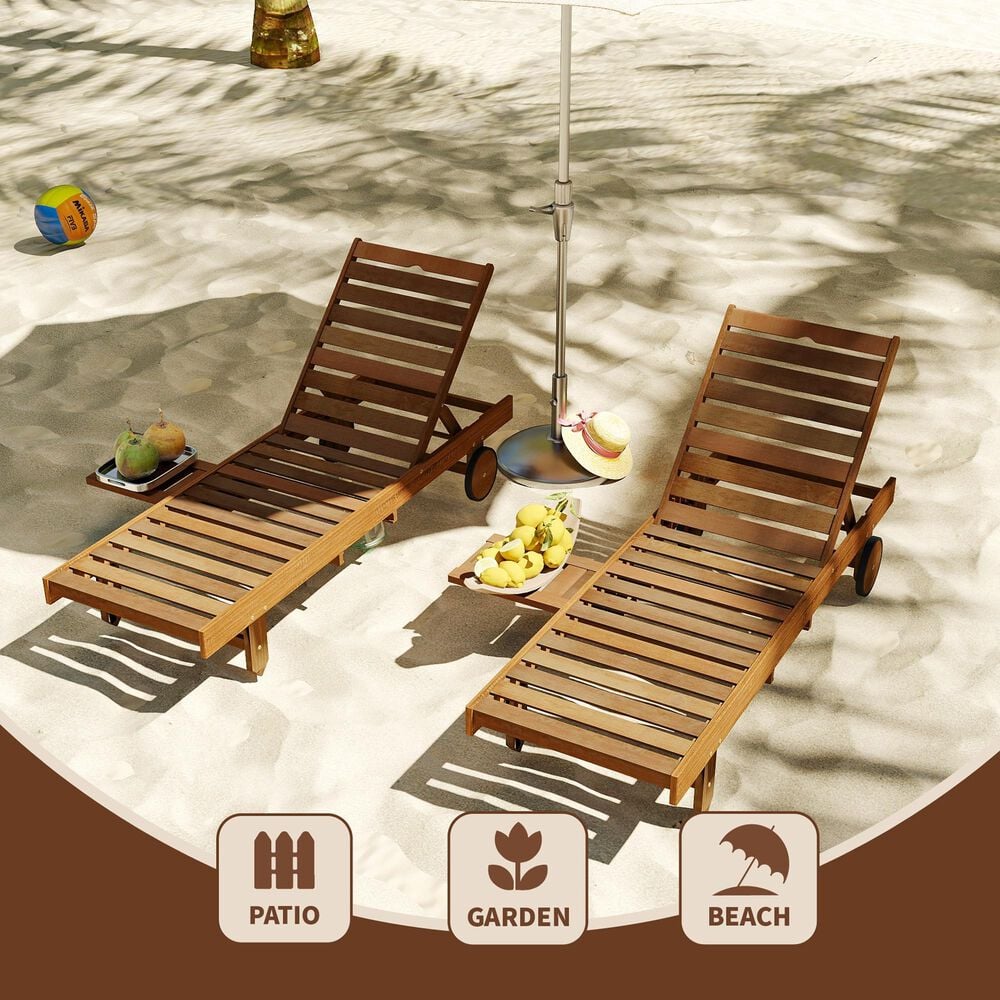 Noviland Patio Lounge Chair Chaise with Side Tray and Wheels in Natural, , large