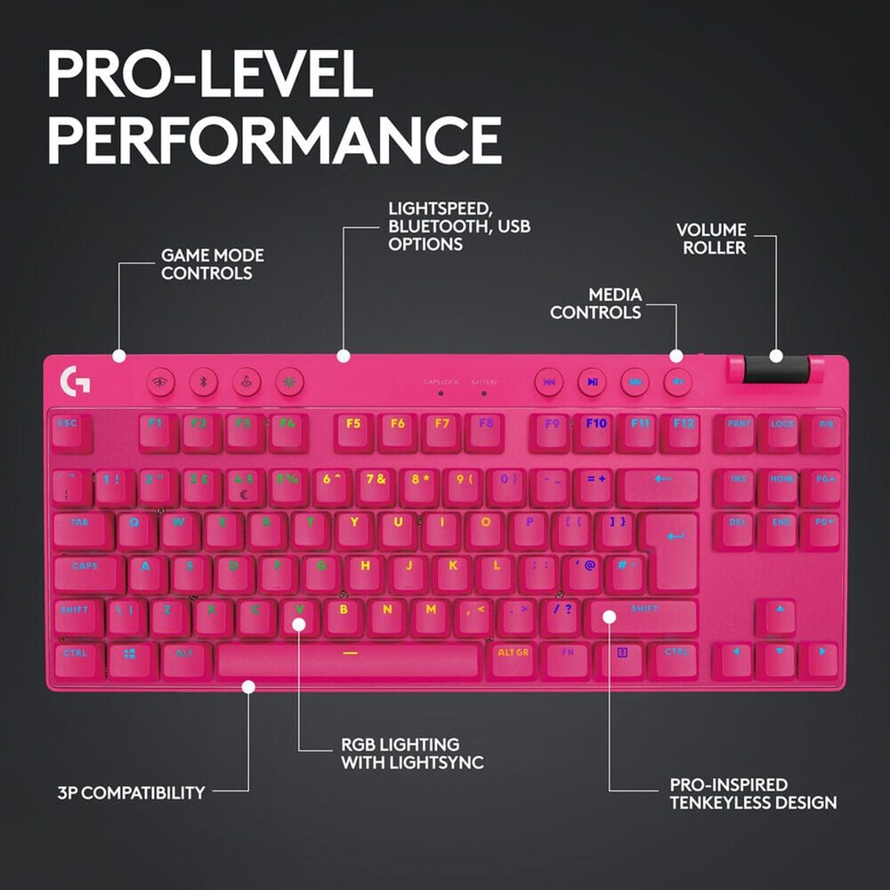 Logitech Pro X TKL Rapid Wired Gaming Keyboard in Magenta, , large