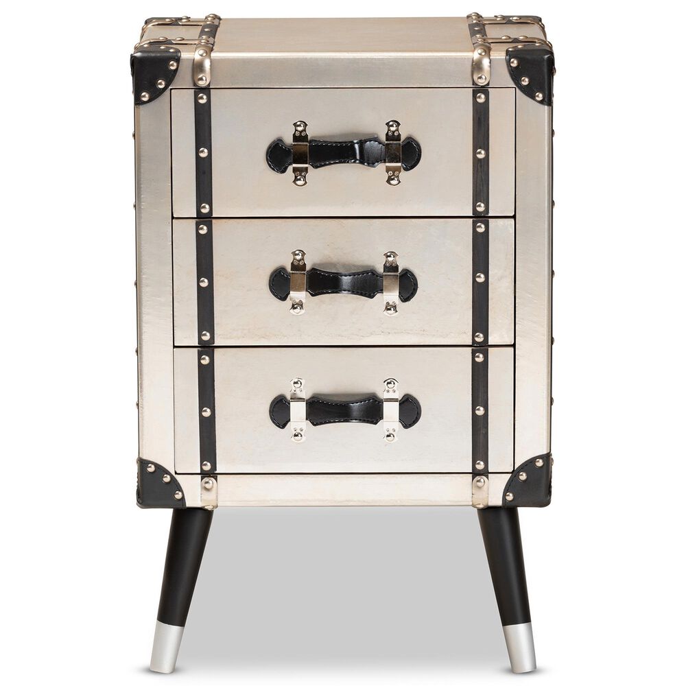 Baxton Studio Dilan 3-Drawer End Table in Antique Silver and Black, , large