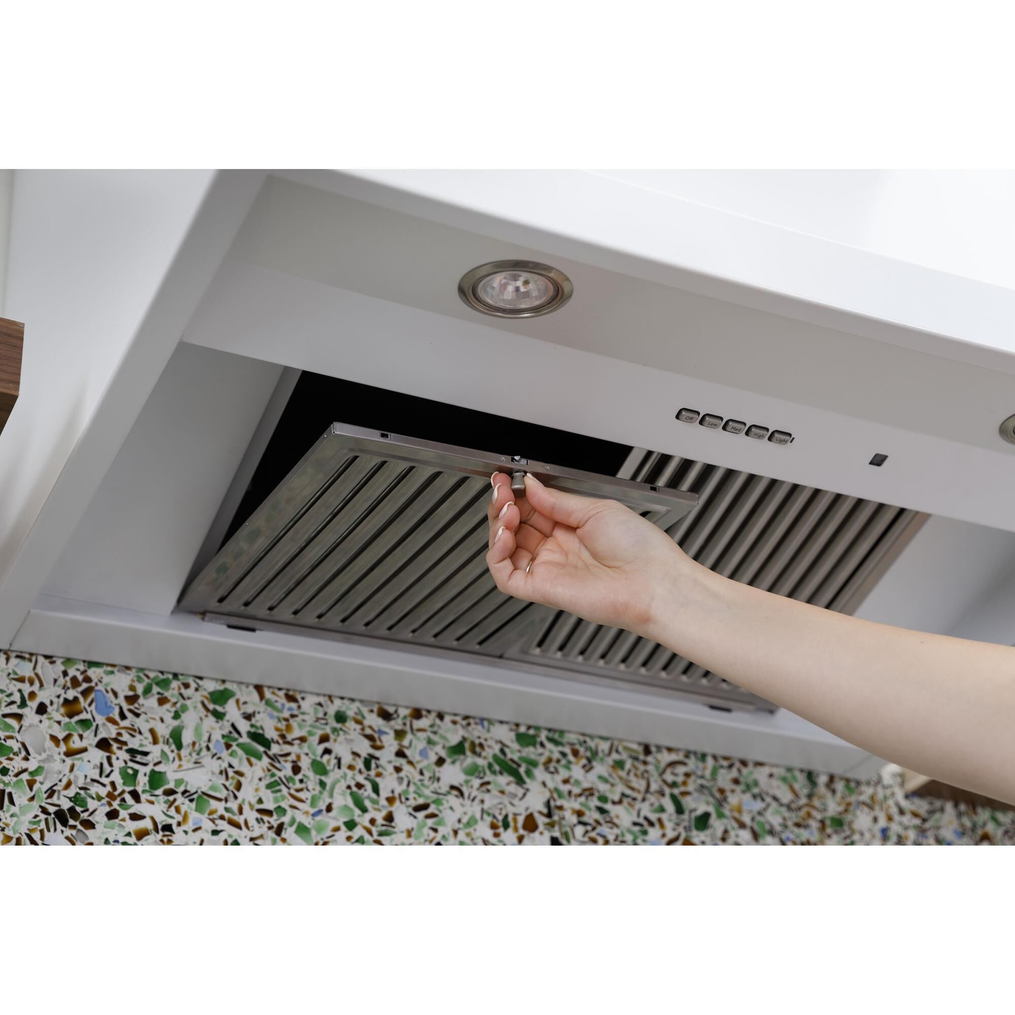 Ge cafe range outlet hood matte white