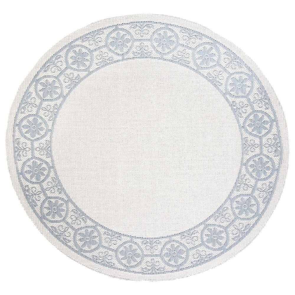 Safavieh Bermuda Floral 6"7" Round Ivory and Light Blue Indoor/Outdoor Area Performance Rug, , large
