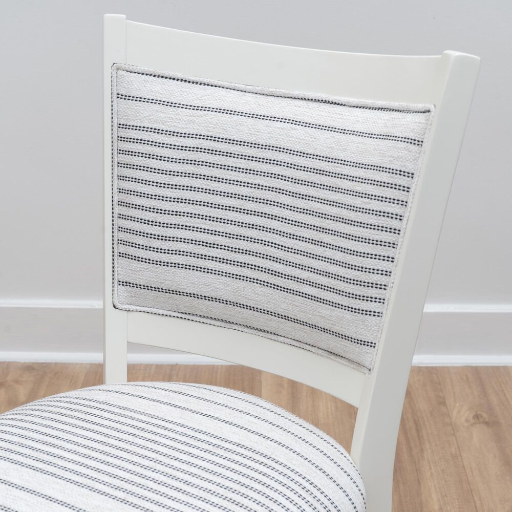 Linon Home Decor Lainey Side Chair with Light Grey Stripe Cushion in White (Set of 2), , large