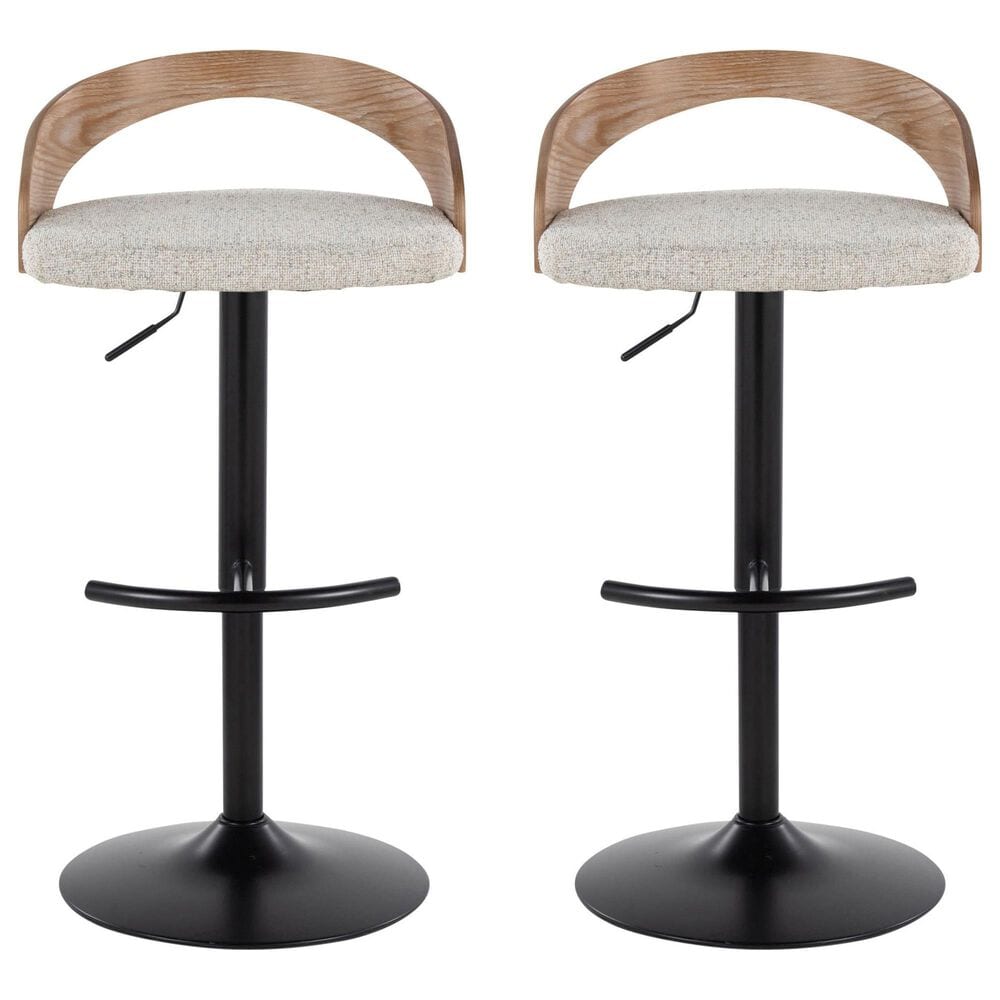 LumiSource Grotto Swivel Barstool with Oat Fabric Upholstery in Black and Whitewashed (Set of 2), , large