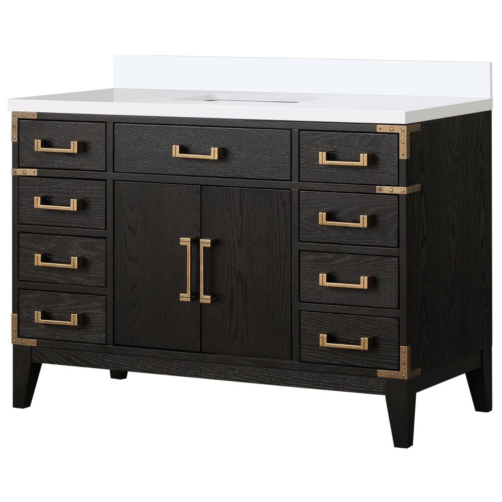 Lexora Home Laurel 48" Single Bathroom Vanity in Black Oak with White Quartz Top and Rectangular Sink, , large