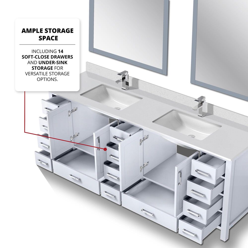 Lexora Home Jacques 84&quot; Double Bathroom Vanity in White with 2 cm White Quartz Top and Rectangular Sinks, , large
