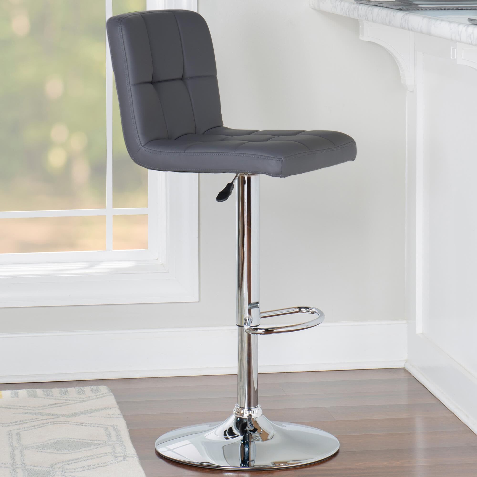 Parkerville Furniture Line Adjustable Quilted Bar Stool with Grey Cushion in Chrome