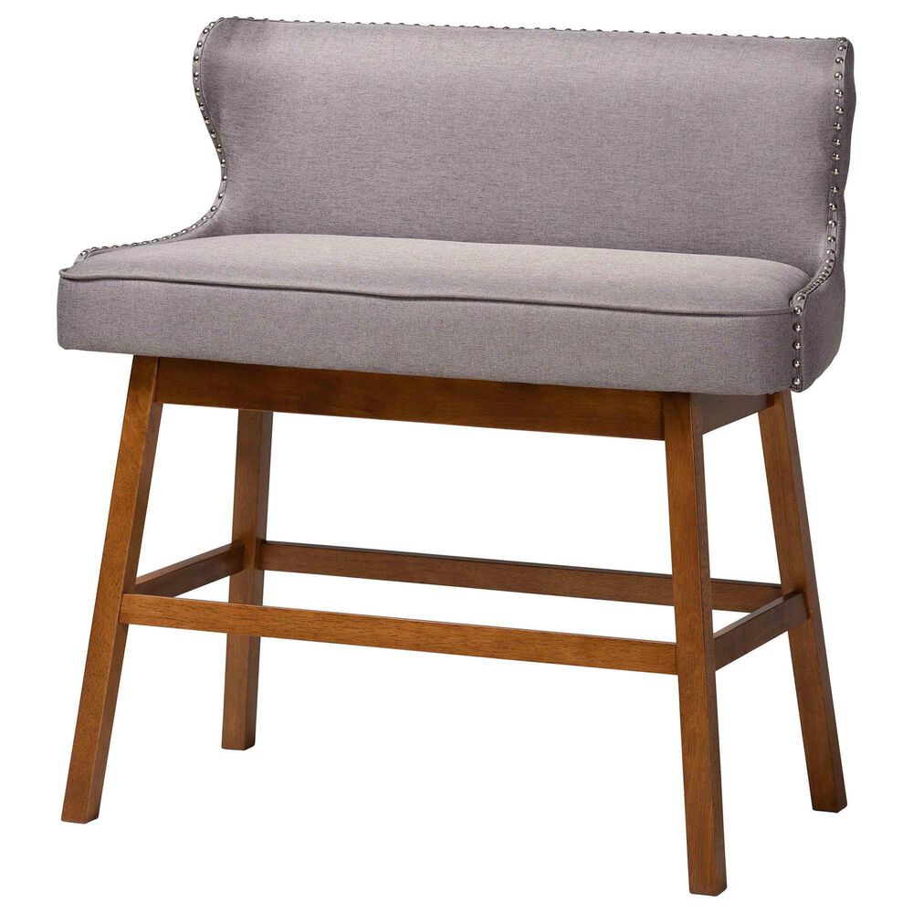 Baxton Studio Gradisca Bar Bench Banquette with Grey Cushion in Dark Walnut, , large