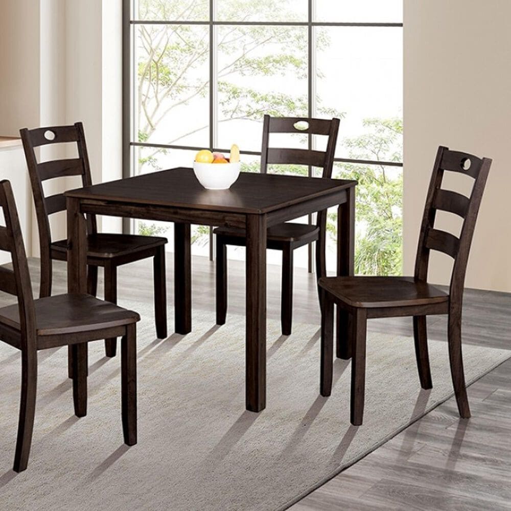 Furniture of America Lubbock 5-Piece Square Dining Set in Expresso, , large