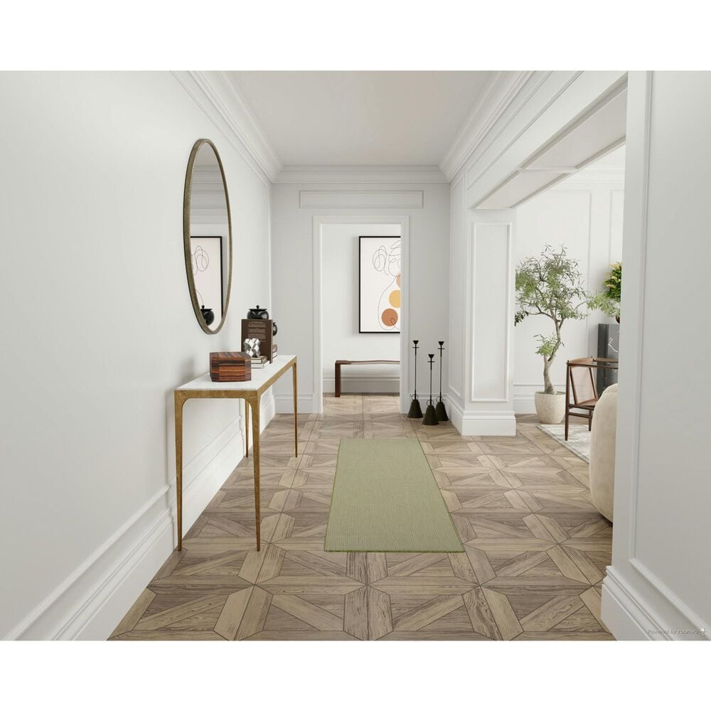 Nourison Courtyard Ivory and Green 2&#39;2&quot; x 8&#39; Indoor/Outdoor Runner, , large