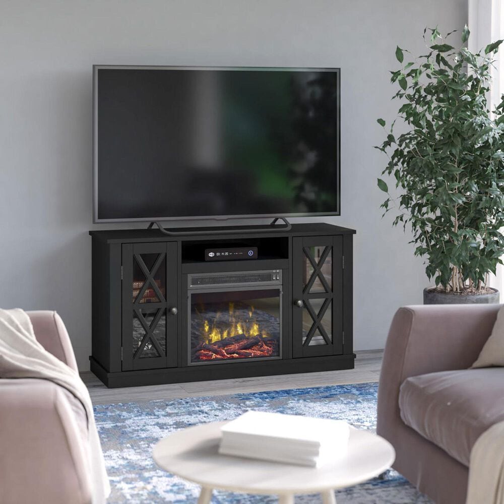 Fabio Flames 48" TV Stand with Electric Fireplace in Black, , large