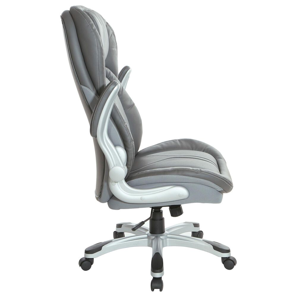 OSP Home Deluxe Bonded Leather Executive Chair with Gray Cushion with Silver Finish, , large