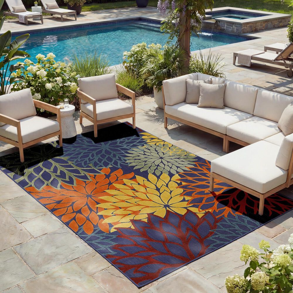 Nourison Aloha ALH05 Navy and Multicolor 7' x 10' Indoor/Outdoor Area Rug, , large