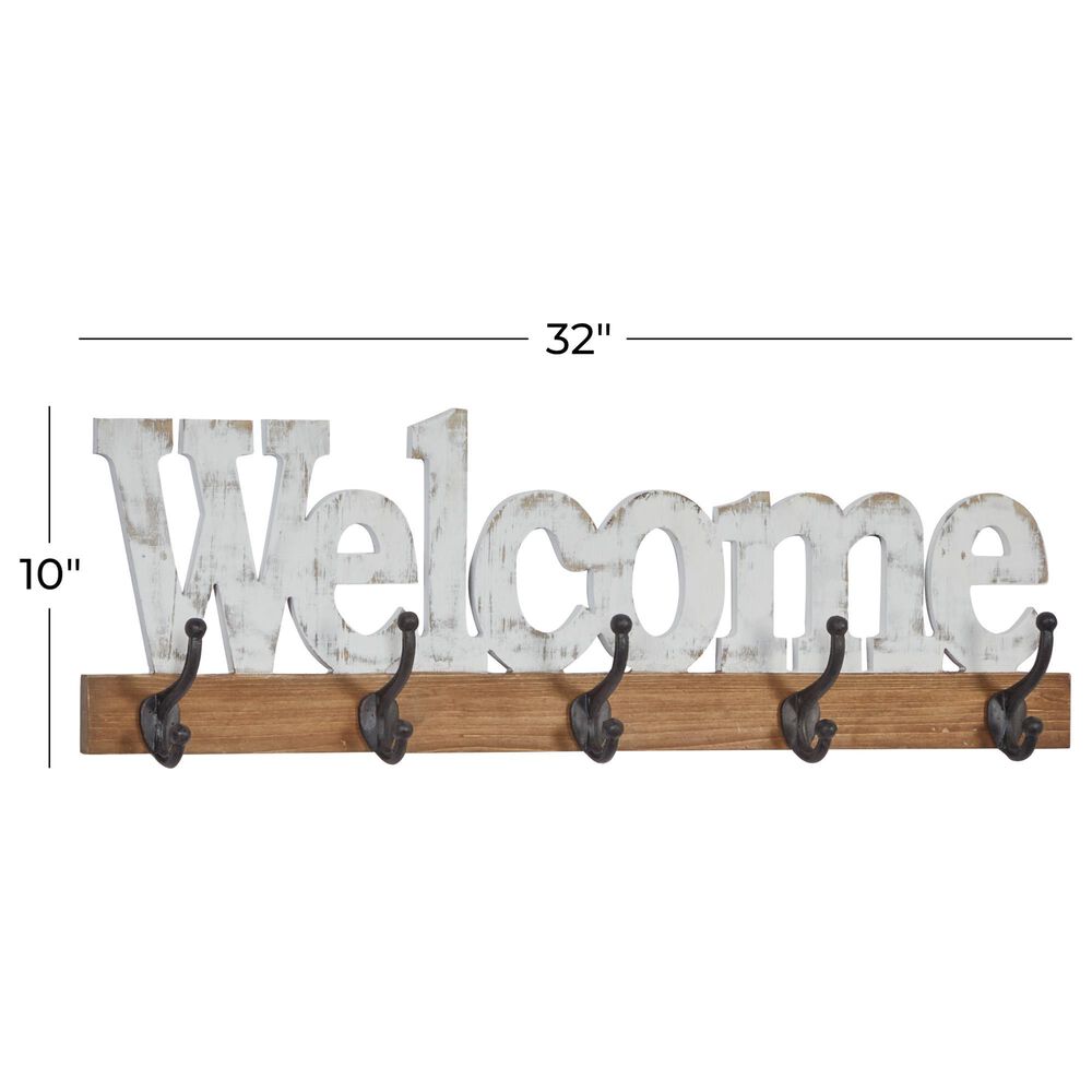 Maple and Jade 32&quot; x 10&quot; Wall Hook in Brown and Distressed White, , large