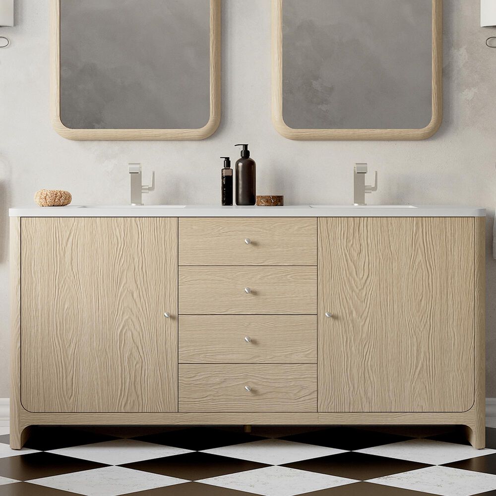 James Martin Vanities Gracyn 72&quot; Double Bathroom Vanity in Coastal Driftwood with 3 cm White Zeus Quartz Top and Rectangular Sinks, , large