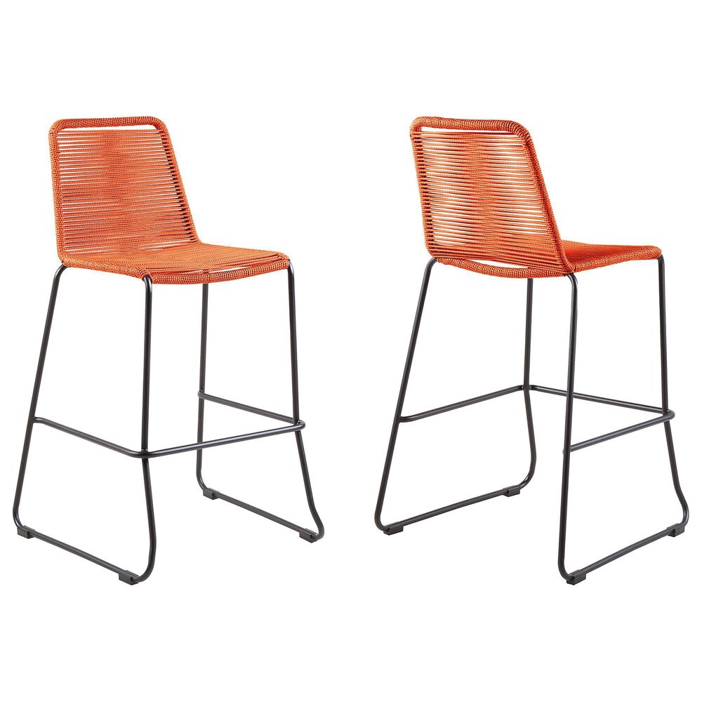 Armen Living Shasta Patio Bar Stool with Tangerine Rope Seat in Black (Set of 2), , large