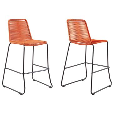 Armen Living Shasta Patio Bar Stool with Tangerine Rope Seat in Black (Set of 2), , large