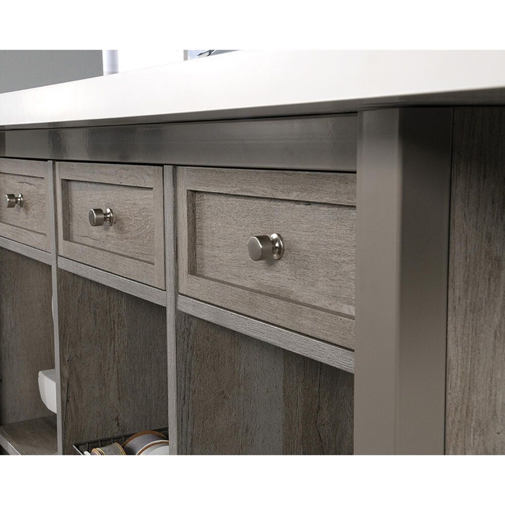 Sauder Craft Pro Work Table with Storage in White and Mystic Oak, , large