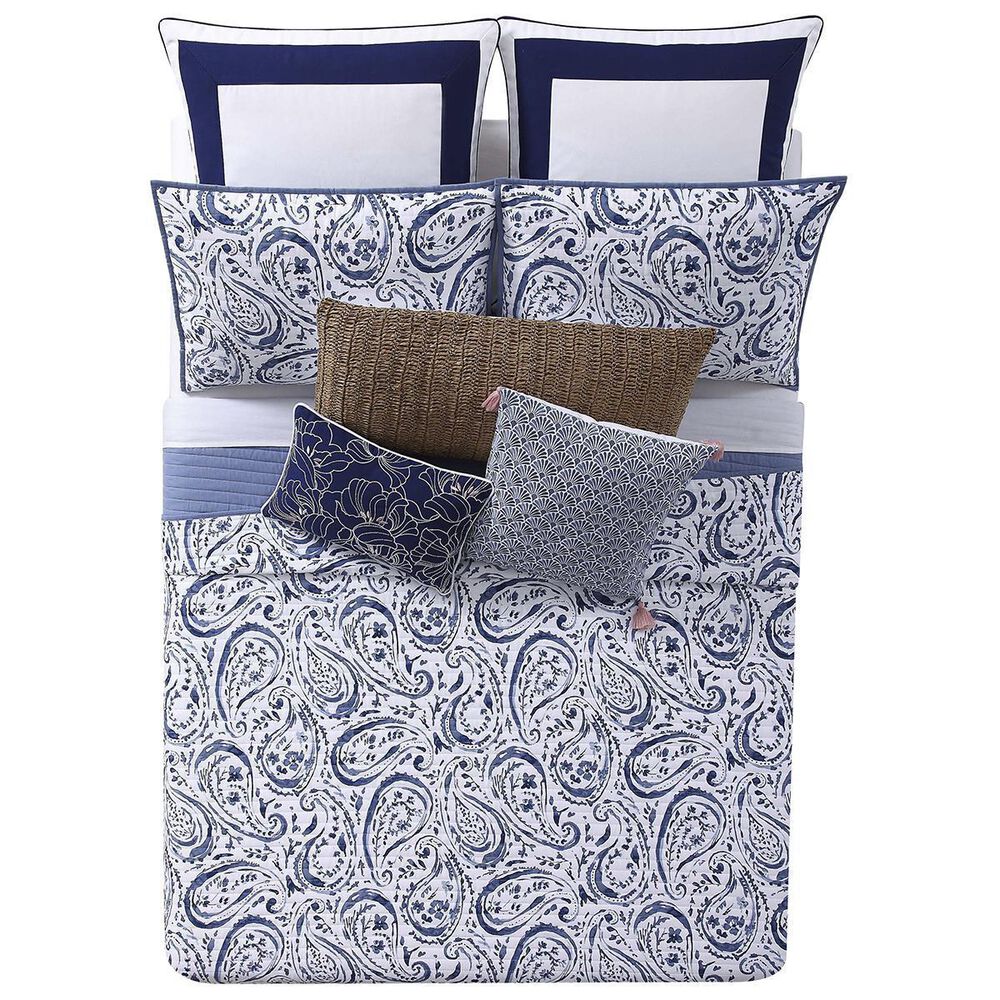 Pem America Indienne 3-Piece King Paisley Quilt Set in Navy and White, , large