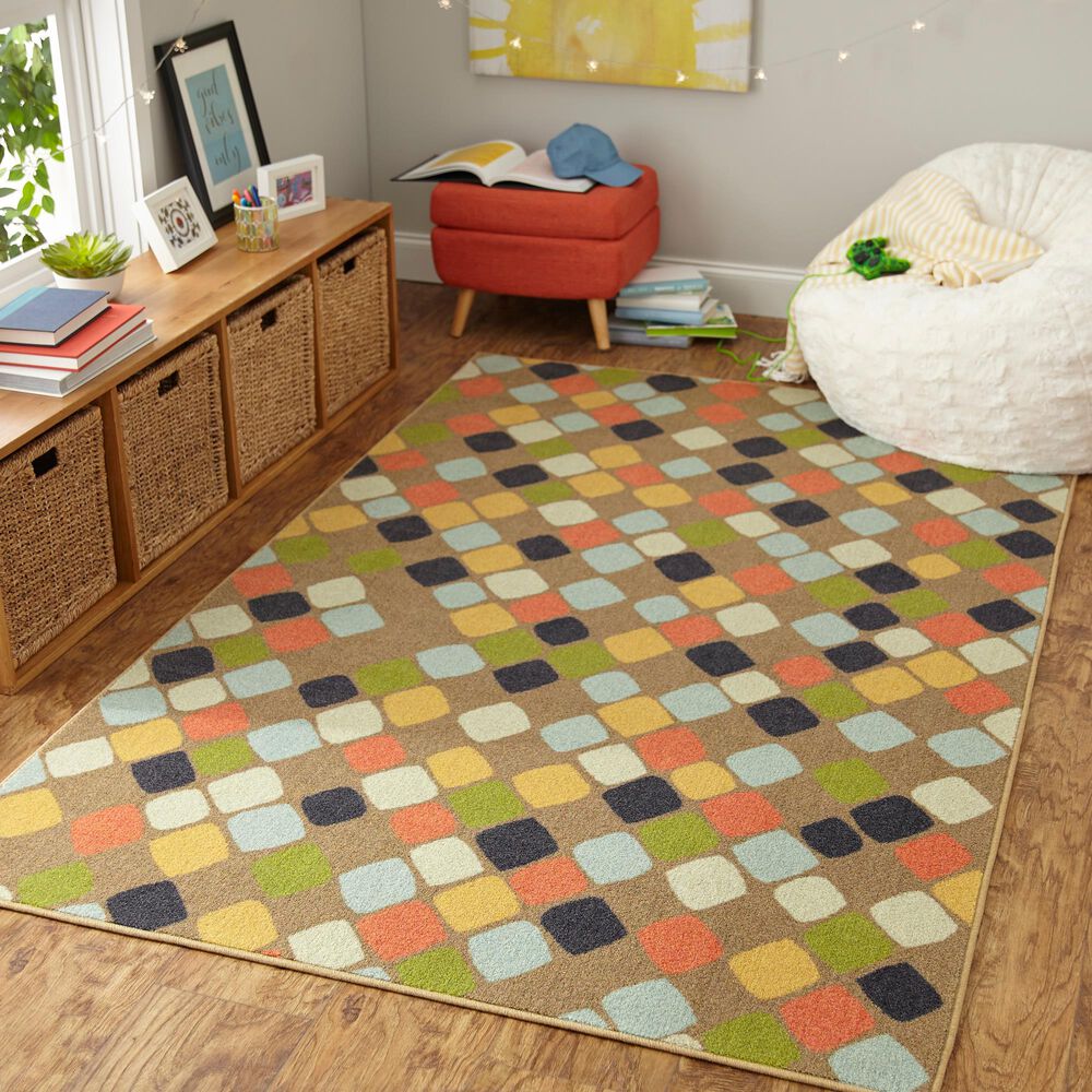 Karastan Prismatic 5&#39; x 8&#39; Blue, Green, Gray and Yellow Kids Area Rug, , large