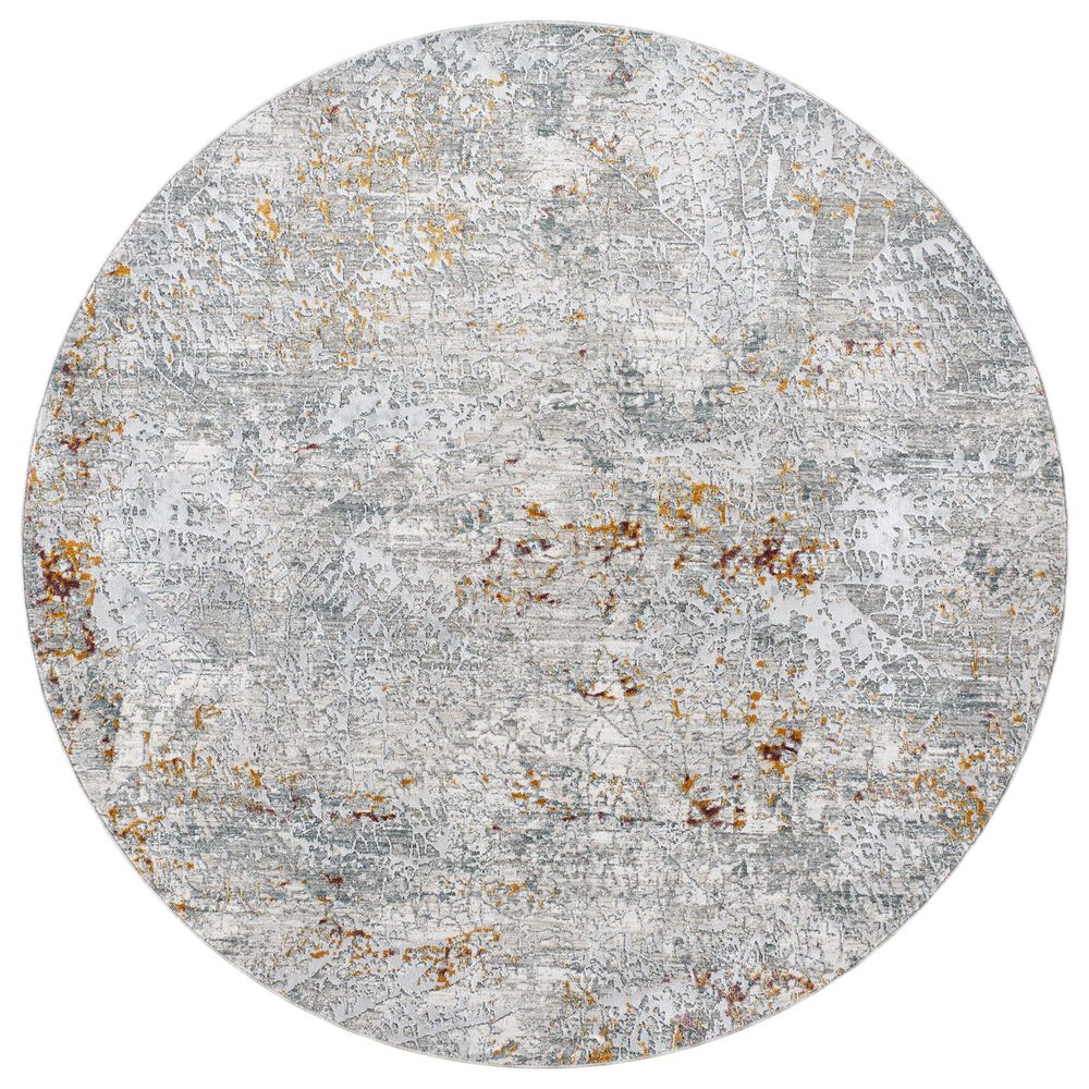Surya Dresden Gray, White, Medium Gray, Light Slate, Mustard and Rust 5"3" Round Area Rug, , large
