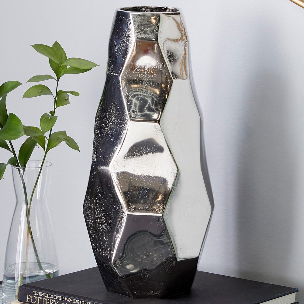 Maple and Jade 15&quot; x 7&quot; Vase in Silver, , large