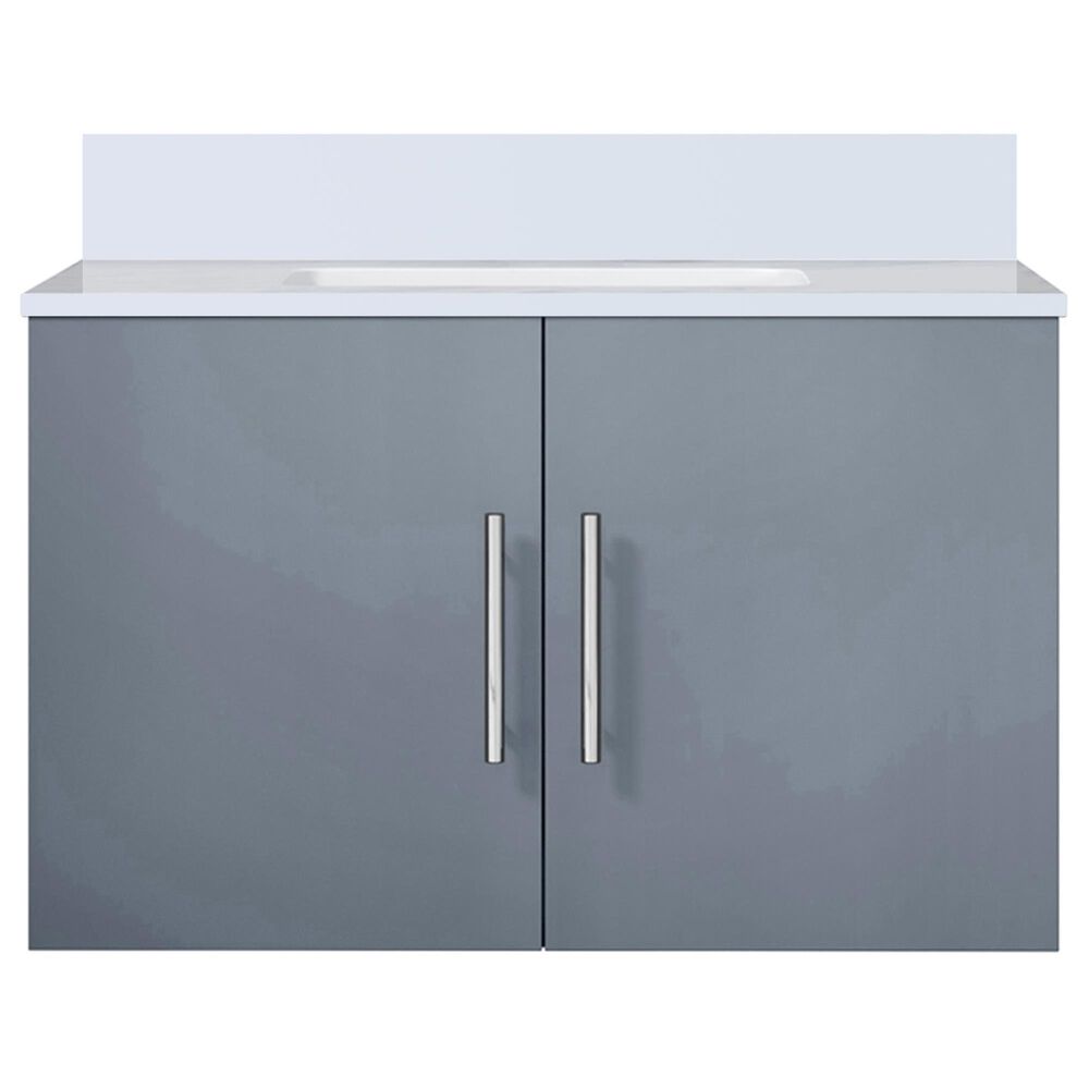 Lexora Home Geneva 30&quot; Single Bathroom Vanity in Dark Grey with 2 cm White Cultured Marble Top and Rectangular Sink, , large