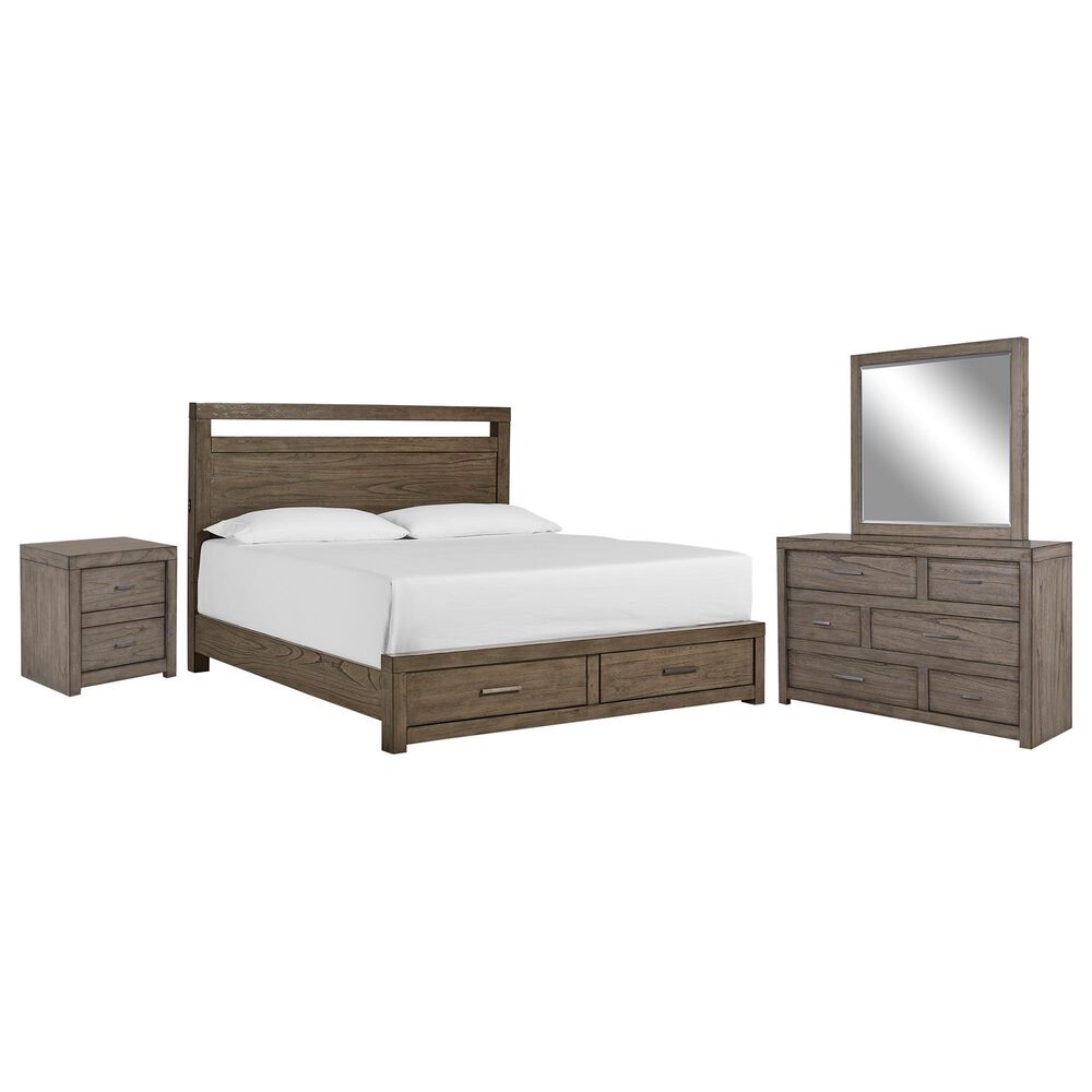 Riva Ridge Modern Loft 4 Piece Queen Storage Panel Bedroom Set in Greystone, , large