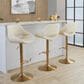 LumiSource Fabrico Swivel Adjustable Bar Stool with Cream Faux Leather Upholstery and Rounded T Footrest in Gold (Set of 2), , large