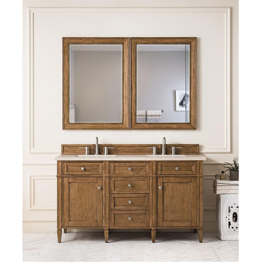 James Martin Vanities Brittany 60&quot; Double Bathroom Vanity in Saddle Brown with 3 cm Eternal Marfil Quartz Top and Rectangular Sinks, , large