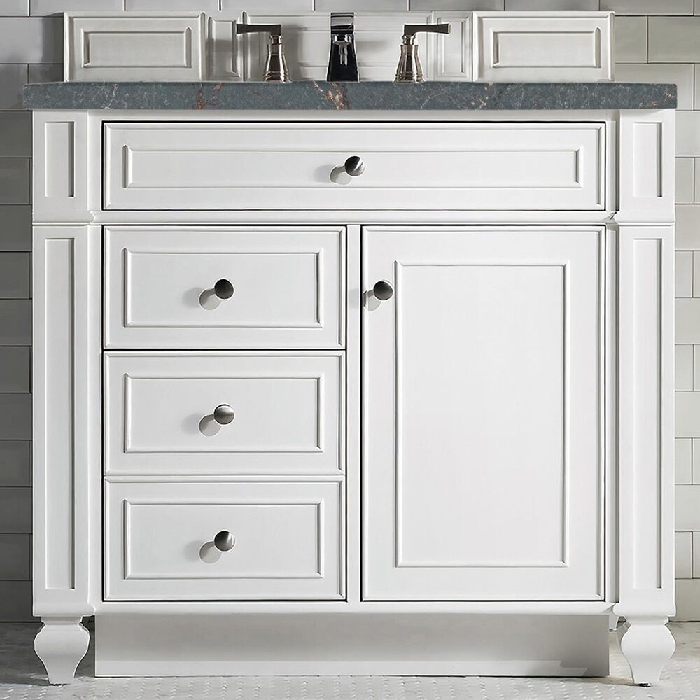 James Martin Vanities Bristol 36" Single Bathroom Vanity in Bright White with 3 cm Parisien Bleu Quartz Top and Rectangular Sink, , large